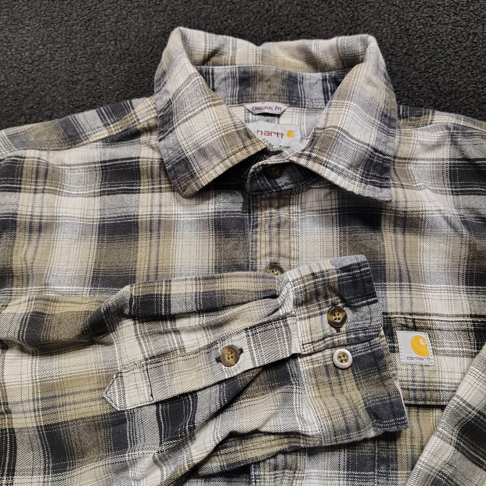 Carhartt Tan Original Fit Plaid Shacket Jacket Button Up Men's Size Medium